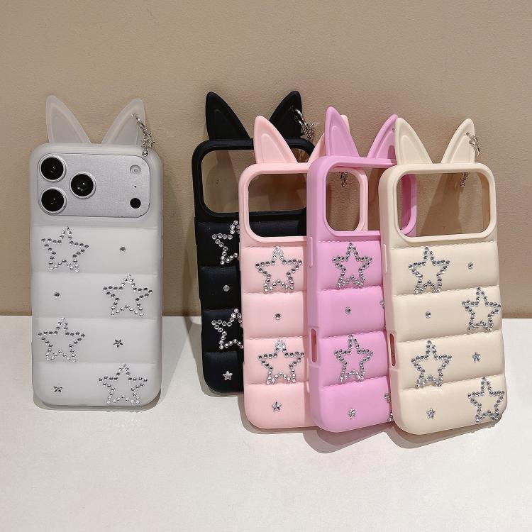 Custodia per telefono in TPU con orecchie di volpe e strass a stella, For iPhone 15 / 14, For iPhone 14 Pro, For iPhone 14 Pro Max, For iPhone 13 Pro Max