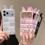 Custodia per telefono in TPU con orecchie di volpe e strass a stella, For iPhone 12 Pro Max