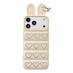 Custodia per telefono in TPU con orecchie da coniglio e cuori di strass, giacca imbottita, For iPhone 17 Pro Max, For iPhone 17 Pro, For iPhone 17, For iPhone 16 Pro Max