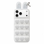 Custodia per telefono in TPU con orecchie da coniglio e cuori di strass, giacca imbottita, For iPhone 17 Pro Max, For iPhone 17 Pro, For iPhone 17, For iPhone 16 Pro Max