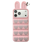 Custodia per telefono in TPU con orecchie da coniglio e cuori di strass, giacca imbottita, For iPhone 17 Pro Max, For iPhone 17 Pro, For iPhone 17, For iPhone 16 Pro Max
