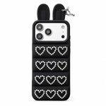 Custodia per telefono in TPU con orecchie da coniglio e cuori di strass, giacca imbottita, For iPhone 17 Pro Max, For iPhone 17 Pro, For iPhone 17, For iPhone 16 Pro Max