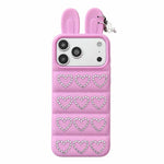 Custodia per telefono in TPU con orecchie da coniglio e cuori di strass, giacca imbottita, For iPhone 17 Pro Max, For iPhone 17 Pro, For iPhone 17, For iPhone 16 Pro Max
