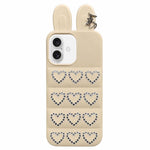 Custodia per telefono in TPU con orecchie da coniglio e cuori di strass, giacca imbottita, For iPhone 17 Pro Max, For iPhone 17 Pro, For iPhone 17, For iPhone 16 Pro Max