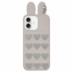 Custodia per telefono in TPU con orecchie da coniglio e cuori di strass, giacca imbottita, For iPhone 17 Pro Max, For iPhone 17 Pro, For iPhone 17, For iPhone 16 Pro Max