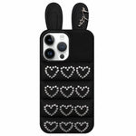 Custodia per telefono in TPU con orecchie da coniglio e cuori di strass, giacca imbottita, For iPhone 17 Pro Max, For iPhone 17 Pro, For iPhone 17, For iPhone 16 Pro Max