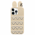 Custodia per telefono in TPU con orecchie da coniglio e cuori di strass, giacca imbottita, For iPhone 16 Pro, For iPhone 16, For iPhone 15 Pro Max, For iPhone 15 Pro