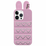 Custodia per telefono in TPU con orecchie da coniglio e cuori di strass, giacca imbottita, For iPhone 16 Pro, For iPhone 16, For iPhone 15 Pro Max, For iPhone 15 Pro