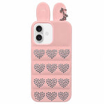 Custodia per telefono in TPU con orecchie da coniglio e cuori di strass, giacca imbottita, For iPhone 16 Pro, For iPhone 16, For iPhone 15 Pro Max, For iPhone 15 Pro