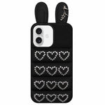 Custodia per telefono in TPU con orecchie da coniglio e cuori di strass, giacca imbottita, For iPhone 16 Pro, For iPhone 16, For iPhone 15 Pro Max, For iPhone 15 Pro