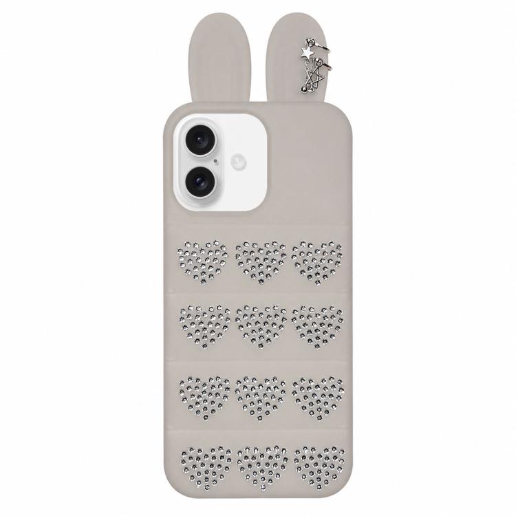 Custodia per telefono in TPU con orecchie da coniglio e cuori di strass, giacca imbottita, For iPhone 16 Pro, For iPhone 16, For iPhone 15 Pro Max, For iPhone 15 Pro