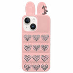 Custodia per telefono in TPU con orecchie da coniglio e cuori di strass, giacca imbottita, For iPhone 15 / 14, For iPhone 14 Pro, For iPhone 14 Pro Max, For iPhone 13 Pro Max