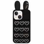 Custodia per telefono in TPU con orecchie da coniglio e cuori di strass, giacca imbottita, For iPhone 15 / 14, For iPhone 14 Pro, For iPhone 14 Pro Max, For iPhone 13 Pro Max