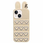 Custodia per telefono in TPU con orecchie da coniglio e cuori di strass, giacca imbottita, For iPhone 15 / 14, For iPhone 14 Pro, For iPhone 14 Pro Max, For iPhone 13 Pro Max