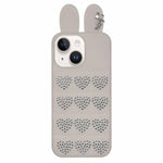 Custodia per telefono in TPU con orecchie da coniglio e cuori di strass, giacca imbottita, For iPhone 15 / 14, For iPhone 14 Pro, For iPhone 14 Pro Max, For iPhone 13 Pro Max