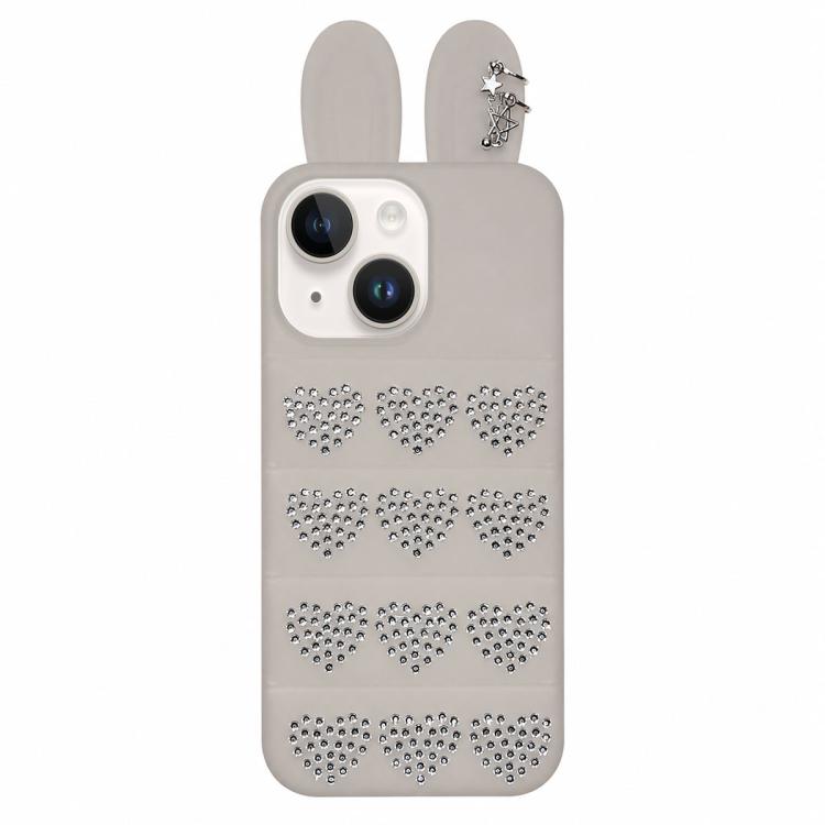 Custodia per telefono in TPU con orecchie da coniglio e cuori di strass, giacca imbottita, For iPhone 15 / 14, For iPhone 14 Pro, For iPhone 14 Pro Max, For iPhone 13 Pro Max