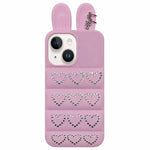 Custodia per telefono in TPU con orecchie da coniglio e cuori di strass, giacca imbottita, For iPhone 15 / 14, For iPhone 14 Pro, For iPhone 14 Pro Max, For iPhone 13 Pro Max