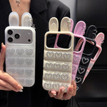 Custodia per telefono in TPU con orecchie da coniglio e cuori di strass, giacca imbottita, For iPhone 16 Pro, For iPhone 16, For iPhone 15 Pro Max, For iPhone 15 Pro