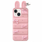 Custodia per telefono in TPU con design a orecchie di coniglio e fiocco in raso, giacca imbottita., For iPhone 15 / 14, For iPhone 14 Pro, For iPhone 14 Pro Max, For iPhone 13 Pro Max, For iPhone 12 Pro Max