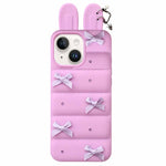 Custodia per telefono in TPU con design a orecchie di coniglio e fiocco in raso, giacca imbottita., For iPhone 15 / 14, For iPhone 14 Pro, For iPhone 14 Pro Max, For iPhone 13 Pro Max, For iPhone 12 Pro Max