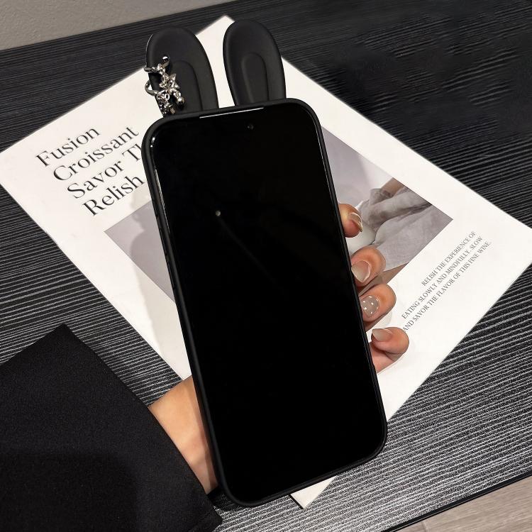 Custodia per telefono in TPU con design a orecchie di coniglio e fiocco in raso, giacca imbottita., For iPhone 15 / 14, For iPhone 14 Pro, For iPhone 14 Pro Max, For iPhone 13 Pro Max, For iPhone 12 Pro Max