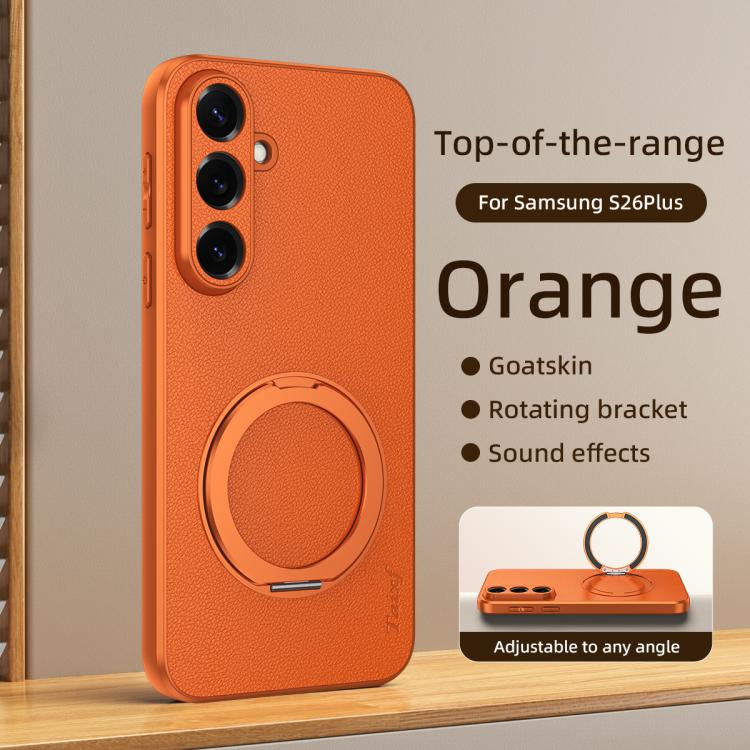 Custodia magnetica per telefono in ecopelle vegana effetto pelle di capra con supporto girevole a 360 gradi., For Galaxy S26+ 5G, For Galaxy S26 Ultra 5G, For Galaxy S26 5G, For Galaxy S25 FE 5G, For Galaxy S25 5G, For Galaxy S25+ 5G                   ...