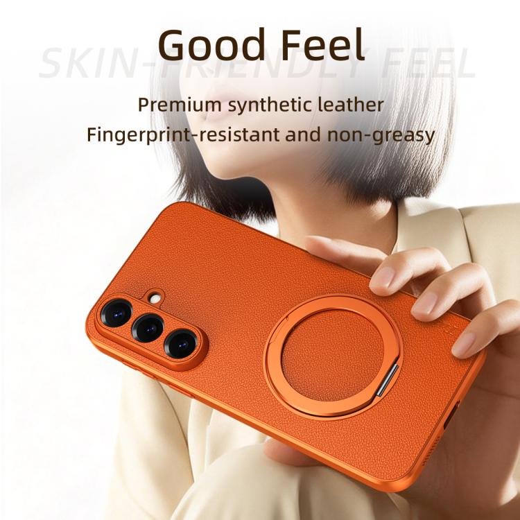 Custodia magnetica per telefono in ecopelle vegana effetto pelle di capra con supporto girevole a 360 gradi., For Galaxy S26+ 5G, For Galaxy S26 Ultra 5G, For Galaxy S26 5G, For Galaxy S25 FE 5G, For Galaxy S25 5G, For Galaxy S25+ 5G                   ...
