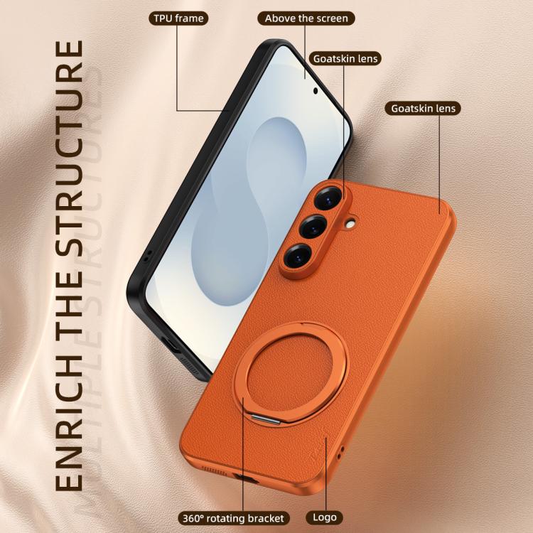 Custodia magnetica per telefono in ecopelle vegana effetto pelle di capra con supporto girevole a 360 gradi., For Galaxy S26+ 5G, For Galaxy S26 Ultra 5G, For Galaxy S26 5G, For Galaxy S25 FE 5G, For Galaxy S25 5G, For Galaxy S25+ 5G                   ...