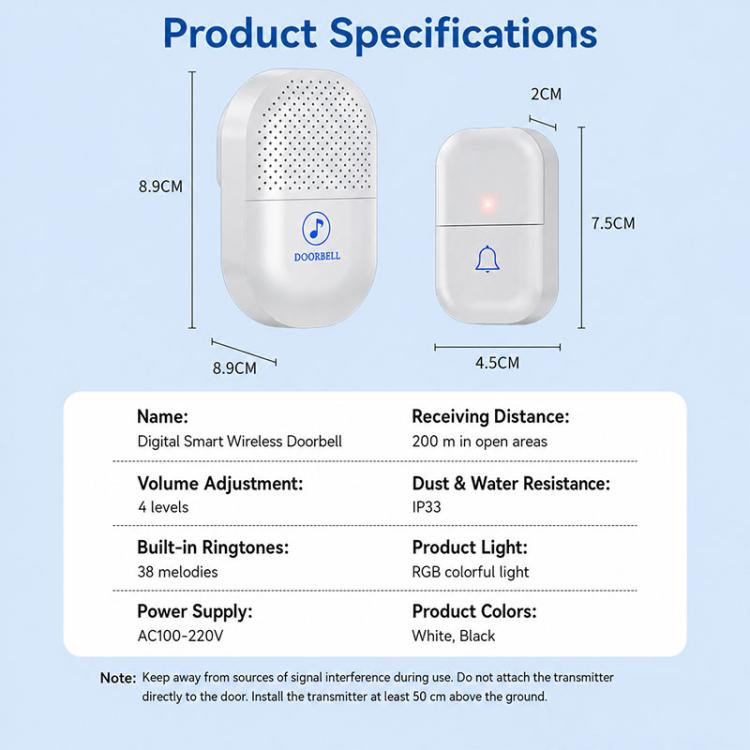 Campanello wireless intelligente XY-802 433Hz per anziani e pazienti, pulsante di chiamata di emergenza wireless., US Plug, EU Plug