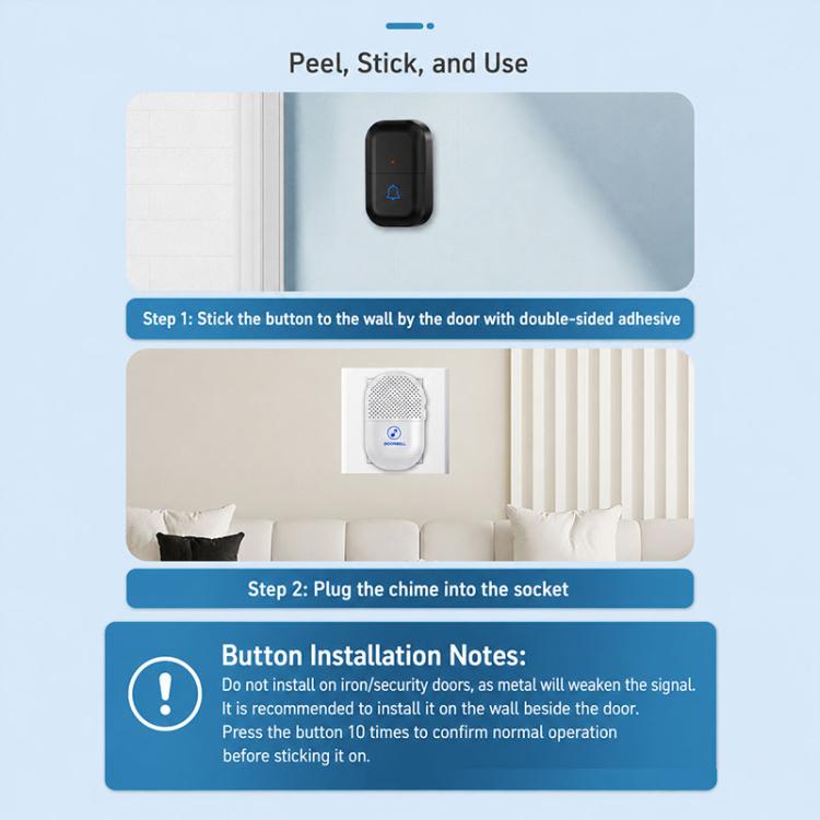 Campanello wireless intelligente XY-802 433Hz per anziani e pazienti, pulsante di chiamata di emergenza wireless., US Plug, EU Plug