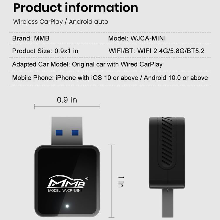 MMB CP-1 Mini Smart Box per auto 2 in 1, da cablato a wireless, adattatore Android Auto e CarPlay, CP-1