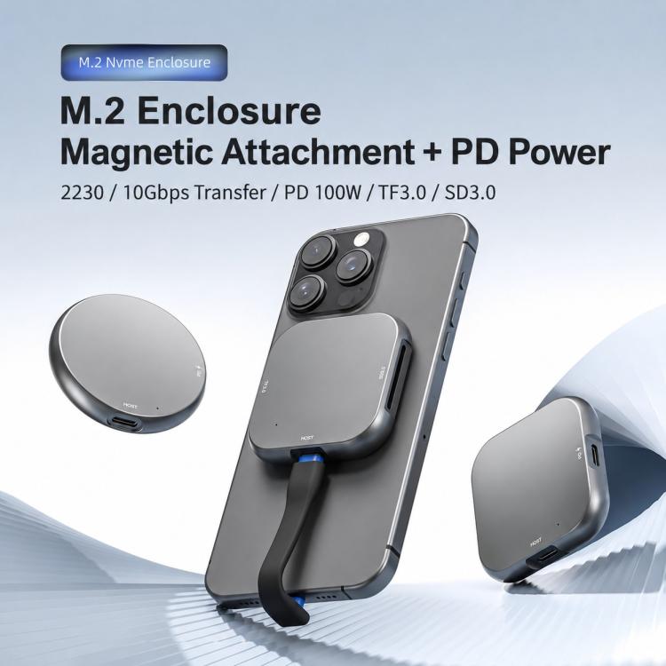 Box esterno magnetico per hard disk portatile M.2 2230 NVMe SSD, Card Reader No PD, Round PD100W, Square PD100W
