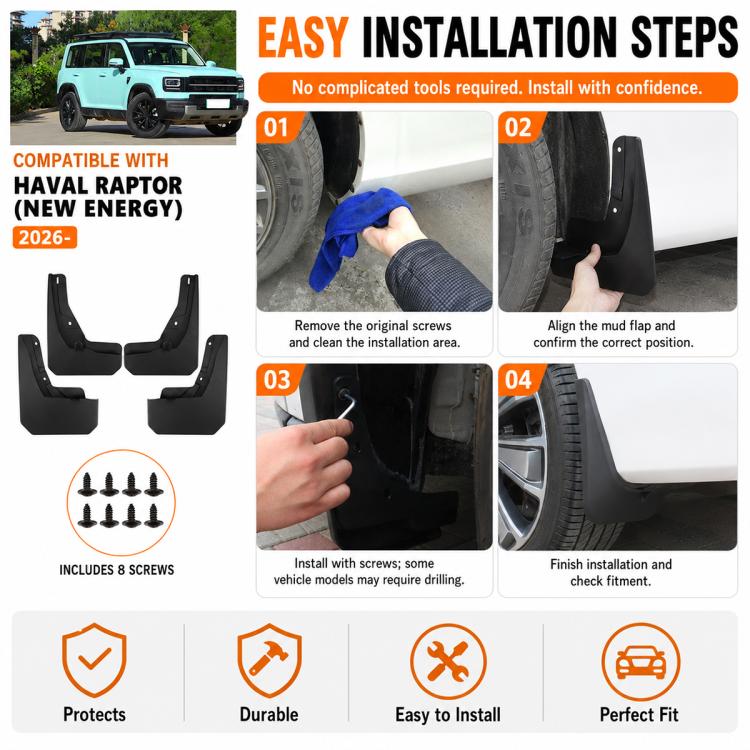 Set di 4 parafanghi per auto, For GreatWall Haval Menglong New Energy 2026