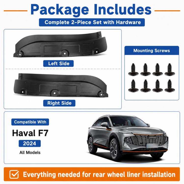 2 pezzi/set Parafanghi posteriori per auto, For GreatWall Haval F7 2024 2pcs/Set