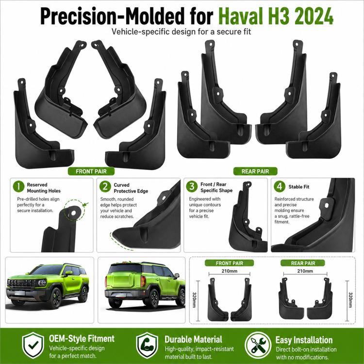 Set di 4 parafanghi per auto, For GreatWall Haval H3 2024