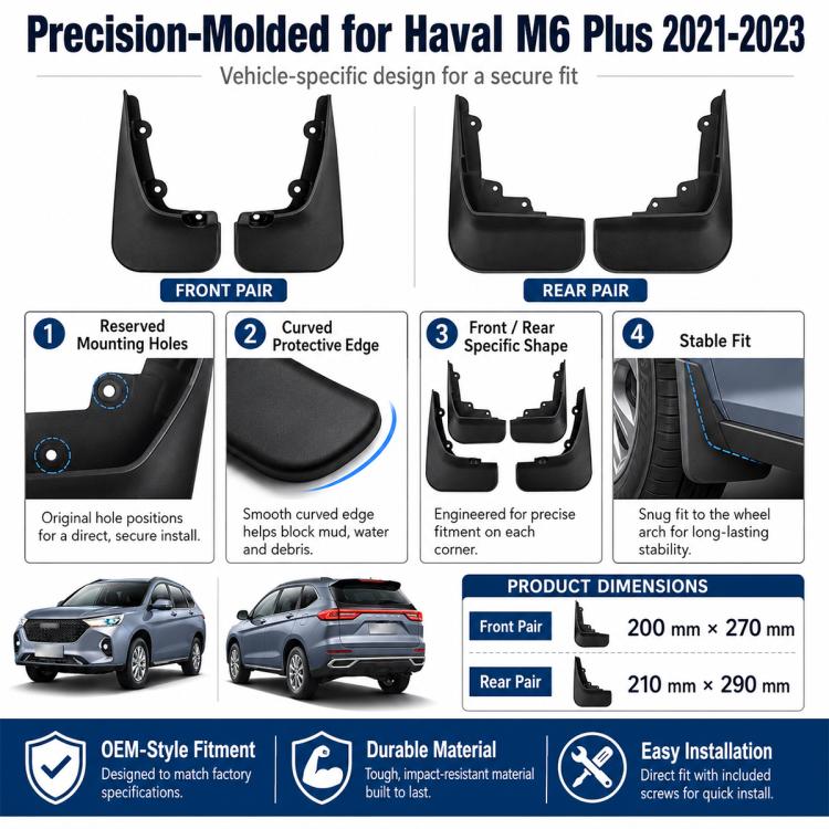 Set di 4 parafanghi per auto, For GreatWall Haval M6 Plus 2021-2023