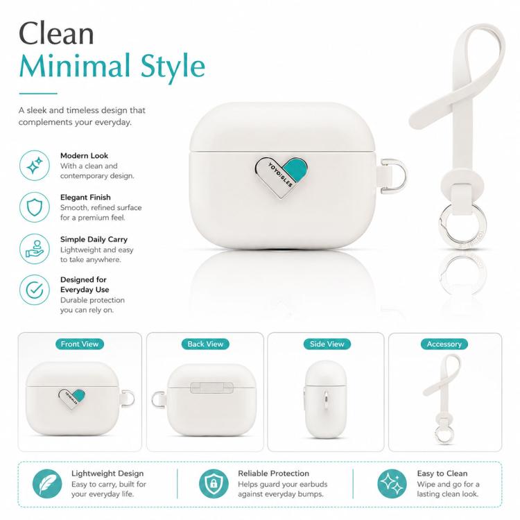 Custodia protettiva ibrida in PU e PC galvanizzato della serie Heart Island di YOYOISLES per auricolari., For AirPods Pro 3