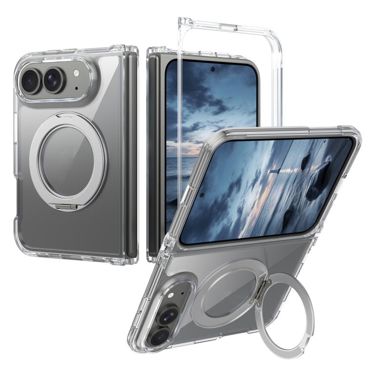 Custodia magnetica trasparente antigraffio con supporto girevole per telefono., For iPhone Fold