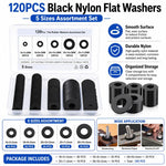 Rondelle piatte in nylon nero isolanti 120 pezzi