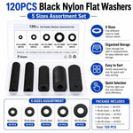 Rondelle piatte in nylon nero isolanti 120 pezzi