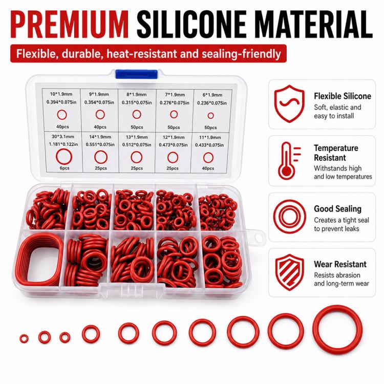Kit 351 anelli di fissaggio in gomma siliconica a forma di O