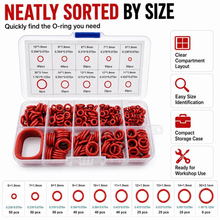 Kit 351 anelli di fissaggio in gomma siliconica a forma di O