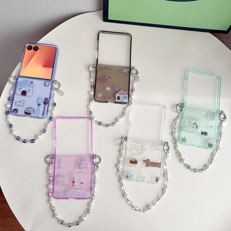 Custodia per telefono in TPU trasparente con motivo a cartoni animati e cinturino., For Galaxy Z Flip8 5G, For Galaxy Z Flip7 5G