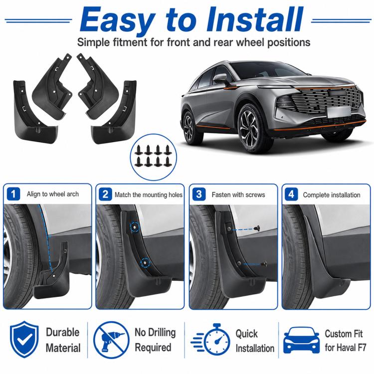 Set di 4 parafanghi per auto, For GreatWall Haval F7 2024