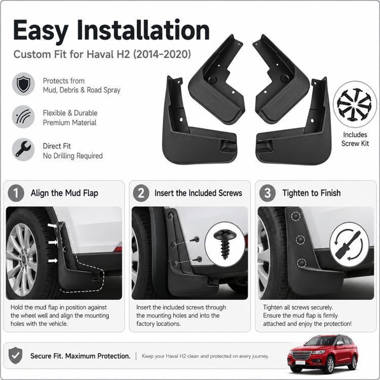Set di 4 parafanghi per auto, For GreatWall Haval H2 2014-2020