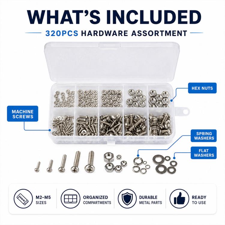 Dadi e bulloni esagonali, 320 pezzi/set, M2-M5 320PCS