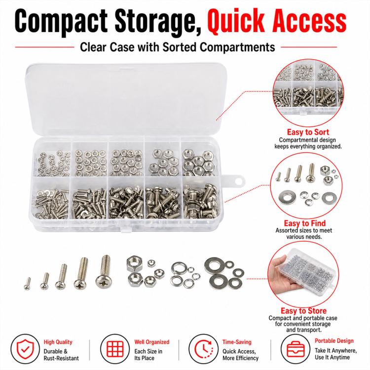 Dadi e bulloni esagonali, 320 pezzi/set, M2-M5 320PCS