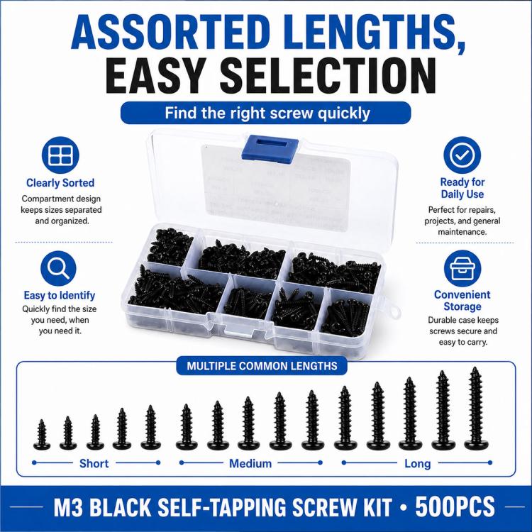 Viti autofilettanti Phillips a testa bombata M3, confezione da 500 pezzi., M3 500 PCS / Set