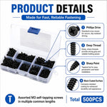 Viti autofilettanti Phillips a testa bombata M3, confezione da 500 pezzi., M3 500 PCS / Set