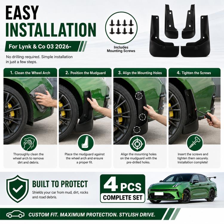 Set di 4 parafanghi per auto, For Geely LYNK & CO 03 2026